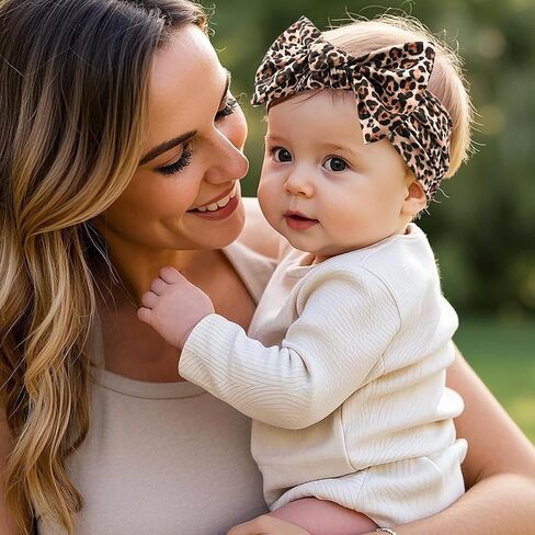 LemonSpce Handmade Baby Head wrap with Bows Stretchy Soft Infant Comfortable Baby Bow for Newborn girls and boys,Toddler-Leopard Camo Printed Hair Accessories in Saudi Arabia