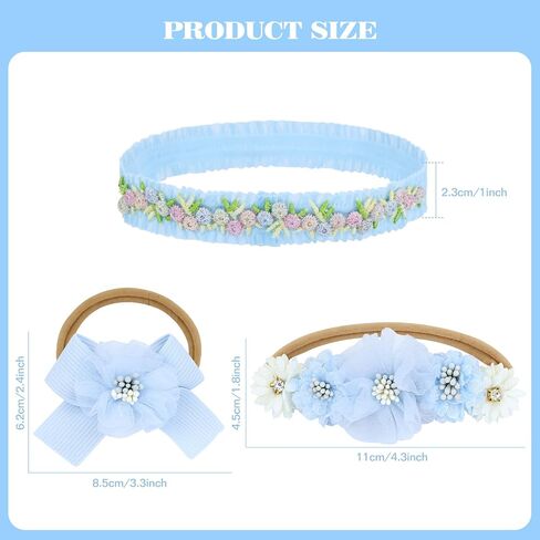 Dizila 6 Pieces Super Soft Stretchy Green Khaki White Baby Girl Nylon Bow Flower Headbands Floral Lace Headbands Hair Accessories for Newborns Infants Toddlers Girls Kids in Saudi Arabia