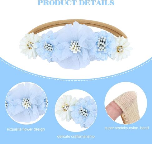 Dizila 6 Pieces Super Soft Stretchy Green Khaki White Baby Girl Nylon Bow Flower Headbands Floral Lace Headbands Hair Accessories for Newborns Infants Toddlers Girls Kids in Saudi Arabia