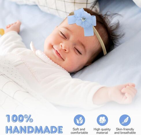 Dizila 6 Pieces Super Soft Stretchy Green Khaki White Baby Girl Nylon Bow Flower Headbands Floral Lace Headbands Hair Accessories for Newborns Infants Toddlers Girls Kids in Saudi Arabia