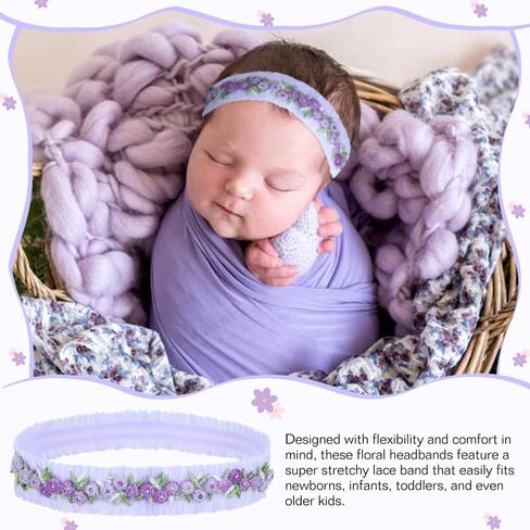 Dizila 6 Pieces Super Soft Stretchy Green Khaki White Baby Girl Nylon Bow Flower Headbands Floral Lace Headbands Hair Accessories for Newborns Infants Toddlers Girls Kids in Saudi Arabia