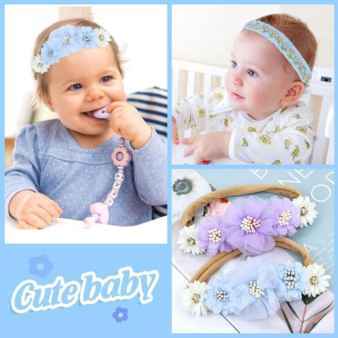 Dizila 6 Pieces Super Soft Stretchy Green Khaki White Baby Girl Nylon Bow Flower Headbands Floral Lace Headbands Hair Accessories for Newborns Infants Toddlers Girls Kids in Saudi Arabia