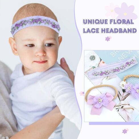 Dizila 6 Pieces Super Soft Stretchy Green Khaki White Baby Girl Nylon Bow Flower Headbands Floral Lace Headbands Hair Accessories for Newborns Infants Toddlers Girls Kids in Saudi Arabia