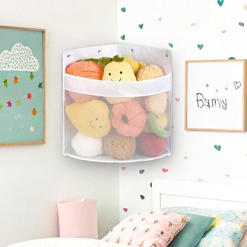 Stuffed Animal Storage, Stuffed Animal Hammock Corner Toy Storage, Large Wall Corner Stuffed Animal Organizer, Hanging Toy Storage Organizer for Cute Room, Bedroom Home Decor (White) in Saudi Arabia