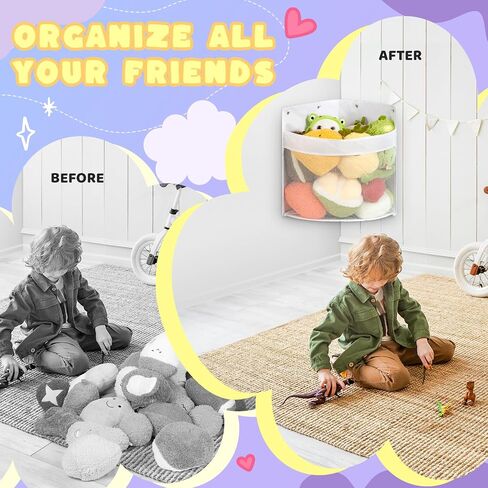 Stuffed Animal Storage, Stuffed Animal Hammock Corner Toy Storage, Large Wall Corner Stuffed Animal Organizer, Hanging Toy Storage Organizer for Cute Room, Bedroom Home Decor (White) in Saudi Arabia