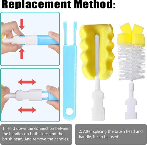 Baby Bottle Cleaning Brush 6-Piece Set Detachable Sponge Bottle Brush, Nylon Milk Bottle Brush, 2PCS Nipple Brush, 2PCS Straw Brush (Blue) in Saudi Arabia