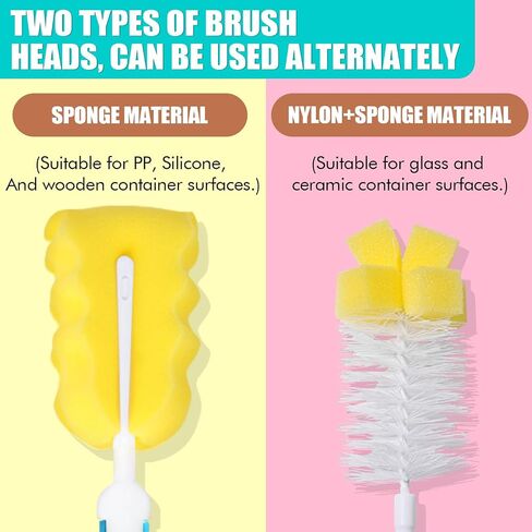 Baby Bottle Cleaning Brush 6-Piece Set Detachable Sponge Bottle Brush, Nylon Milk Bottle Brush, 2PCS Nipple Brush, 2PCS Straw Brush (Blue) in Saudi Arabia