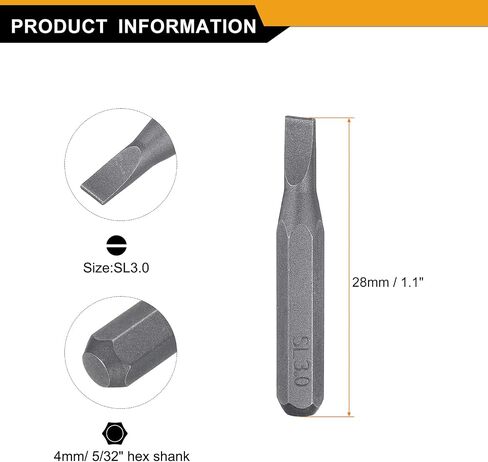HARFINGTON 5pcs SL3.0 Slotted Screwdriver Bit 5/32" Hex Shank 28mm Length Magnetic Flat Head Hex Bits S2 Steel Screw Driver Bit for Electric Manual Screwdrivers Precision Repair in Kuwait