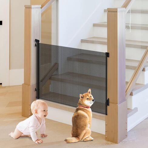 Retractable Baby Gate, Pet Gate for Stairs, Mesh Dog Gate for Doorways, Safety Locking Gates for Baby Indoor, Stair Gate for Outdoor, Hallways, Doorways (Black, 70 inch) in Kuwait