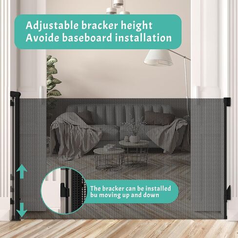Retractable Baby Gate, Pet Gate for Stairs, Mesh Dog Gate for Doorways, Safety Locking Gates for Baby Indoor, Stair Gate for Outdoor, Hallways, Doorways (Black, 70 inch) in Kuwait