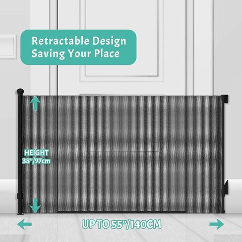 Retractable Baby Gate, Pet Gate for Stairs, Mesh Dog Gate for Doorways, Safety Locking Gates for Baby Indoor, Stair Gate for Outdoor, Hallways, Doorways (Black, 70 inch) in Kuwait