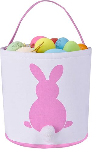 Faylapa Easter Bunny Basket Bags, Bunny Canvas Tote, Party's Celebrate Decoration Eggs Candy and Gifts Carry Bucket-Pink in Saudi Arabia
