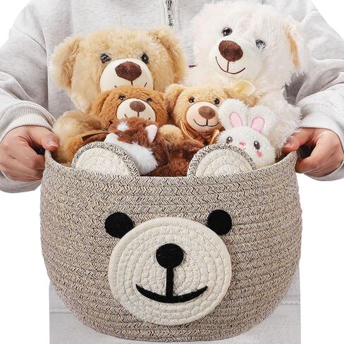 Zopeal Bear Basket 13" D x 9.5" H for Nursery Cotton Rope Basket Hamper for Baby Shower Nursery Cute Storage Basket with Handles Decorative Woven Basket for Laundry Bathroom Home in Saudi Arabia