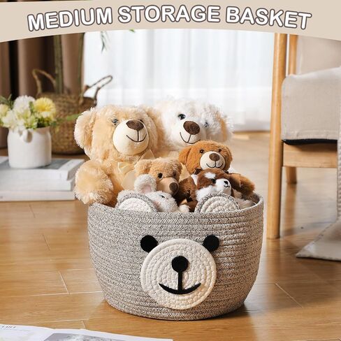 Zopeal Bear Basket 13" D x 9.5" H for Nursery Cotton Rope Basket Hamper for Baby Shower Nursery Cute Storage Basket with Handles Decorative Woven Basket for Laundry Bathroom Home in Saudi Arabia