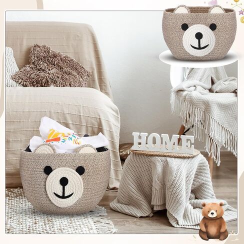 Zopeal Bear Basket 13" D x 9.5" H for Nursery Cotton Rope Basket Hamper for Baby Shower Nursery Cute Storage Basket with Handles Decorative Woven Basket for Laundry Bathroom Home in Saudi Arabia