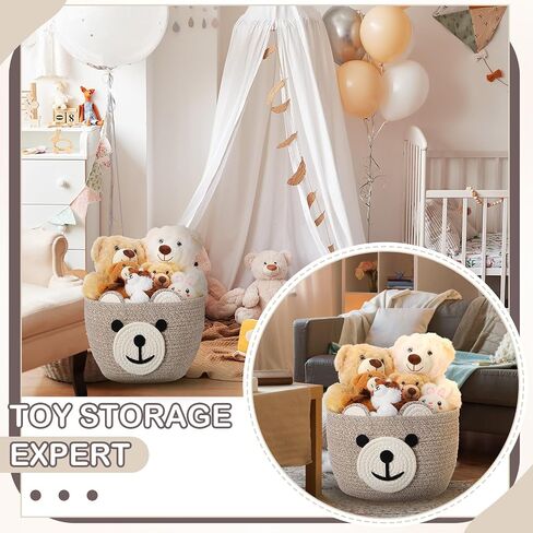 Zopeal Bear Basket 13" D x 9.5" H for Nursery Cotton Rope Basket Hamper for Baby Shower Nursery Cute Storage Basket with Handles Decorative Woven Basket for Laundry Bathroom Home in Saudi Arabia