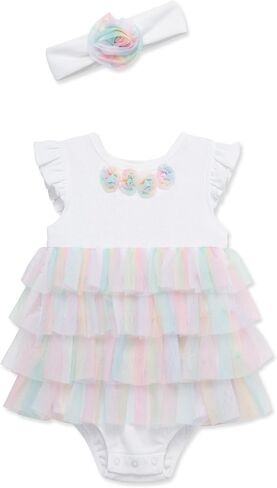 Little Me Baby Girls' Popover Bodysuit Dress and Headband Set, 3-12 Months | Cute and Comfy Summer Outfits in Saudi Arabia