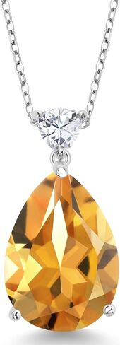 Gem Stone King 925 Sterling Silver Pear Shape Black Onyx and White Moissanite Pendant Necklace For Women (10.38 Cttw, Gemstone Birthstone, with 18 Inch Chain) in Saudi Arabia