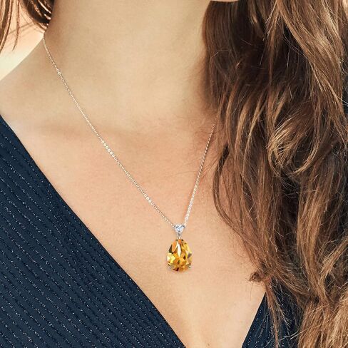 Gem Stone King 925 Sterling Silver Pear Shape Black Onyx and White Moissanite Pendant Necklace For Women (10.38 Cttw, Gemstone Birthstone, with 18 Inch Chain) in Saudi Arabia