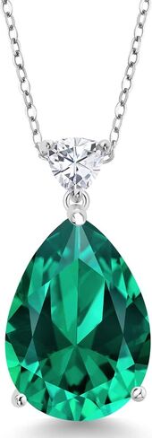 Gem Stone King 925 Sterling Silver Pear Shape Black Onyx and White Moissanite Pendant Necklace For Women (10.38 Cttw, Gemstone Birthstone, with 18 Inch Chain) in Saudi Arabia