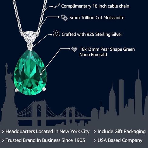 Gem Stone King 925 Sterling Silver Pear Shape Black Onyx and White Moissanite Pendant Necklace For Women (10.38 Cttw, Gemstone Birthstone, with 18 Inch Chain) in Saudi Arabia