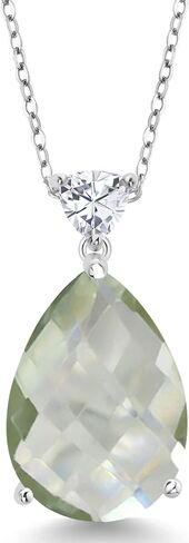 Gem Stone King 925 Sterling Silver Pear Shape Black Onyx and White Moissanite Pendant Necklace For Women (10.38 Cttw, Gemstone Birthstone, with 18 Inch Chain) in Saudi Arabia