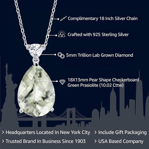 Gem Stone King 925 Sterling Silver Pear Shape Black Onyx and White Moissanite Pendant Necklace For Women (10.38 Cttw, Gemstone Birthstone, with 18 Inch Chain) in Saudi Arabia