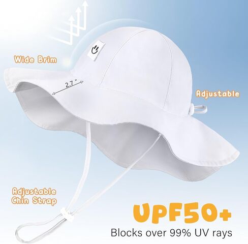 Baby Sun Hat with UPF 50+ Sun Protection Toddler Sun Hat Summer Beach Bucket Hats with Wide Brim Age 0-24 Months in Saudi Arabia