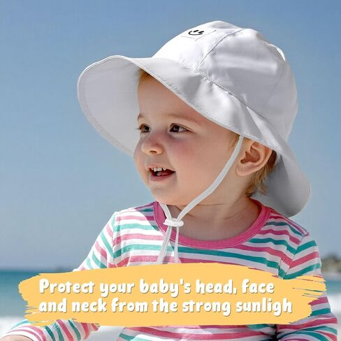 Baby Sun Hat with UPF 50+ Sun Protection Toddler Sun Hat Summer Beach Bucket Hats with Wide Brim Age 0-24 Months in Saudi Arabia
