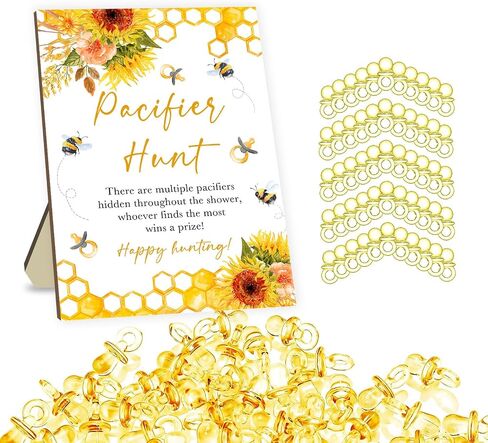 Winnie Pacifiers Baby Shower Games Set, Includes Winnie Pacifier Hunt Sign and 50Pcs Brown Mini Pacifier, Baby Pacifier Hunt Sign, Pacifiers Hunt Party Games in Saudi Arabia