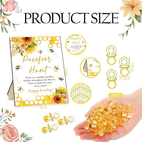 Winnie Pacifiers Baby Shower Games Set, Includes Winnie Pacifier Hunt Sign and 50Pcs Brown Mini Pacifier, Baby Pacifier Hunt Sign, Pacifiers Hunt Party Games in Saudi Arabia