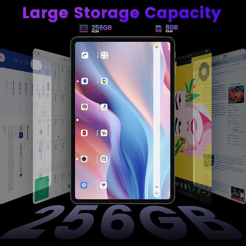 Azeyou 12 Inch Android 14 Tablet, 256GB ROM (Expandable to 1TB), Unisoc T616 CPU, 8000mAh Battery, 18W PD Fast Charging, 4 Speakers, 5G WiFi + 4G LTE, Dual 13MP + 5MP Cameras,GPS in Saudi Arabia