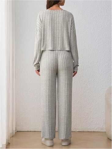 SweatyRocks Women's 2 Piece Maternity Outfits Ribbed Long Sleeve Tops and Pants Pregnancy Sets in Saudi Arabia