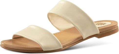 JATAREA Slip-On Flat Leather Slides for Women | Two Strap Open Toe Beach Sandals - BOJRA & ABANTI in Saudi Arabia