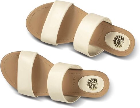 JATAREA Slip-On Flat Leather Slides for Women | Two Strap Open Toe Beach Sandals - BOJRA & ABANTI in Saudi Arabia
