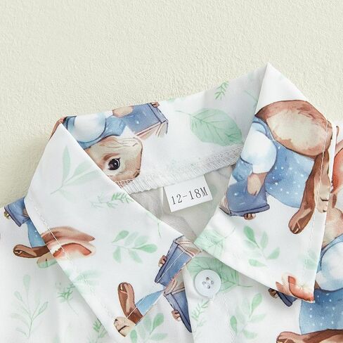 Karuedoo Toddler Baby Boy Easter Outfits Bunny Print Button Down Short Sleeve Shirt and Shorts Set Gentleman Suits in Saudi Arabia