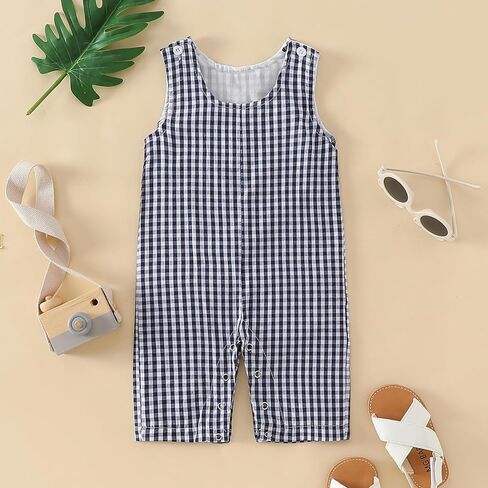 Douhoow Baby Summer Clothes Baby Boy Girl Romper Jumpsuit Plaid Baby Short Legs Overalls Unisex Toddler Outfits in Kuwait