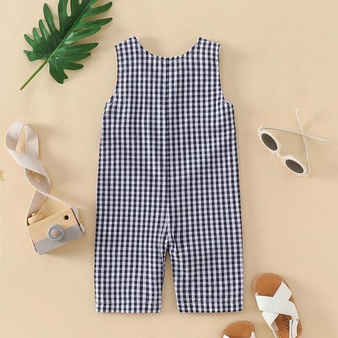 Douhoow Baby Summer Clothes Baby Boy Girl Romper Jumpsuit Plaid Baby Short Legs Overalls Unisex Toddler Outfits in Kuwait