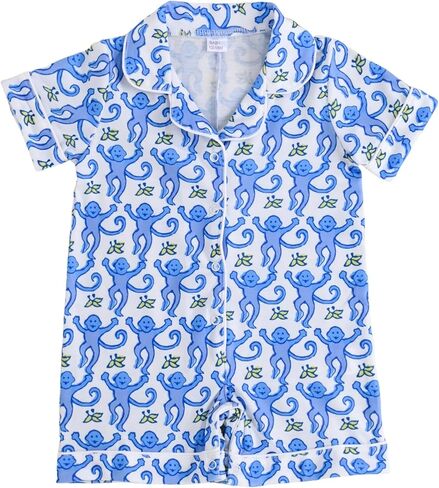 Infant Short Sleeve One-Piece Romper Snap-Up Cute Monkey Print Jumpsuit for Baby Girls & Boys 3-24 Months in Saudi Arabia