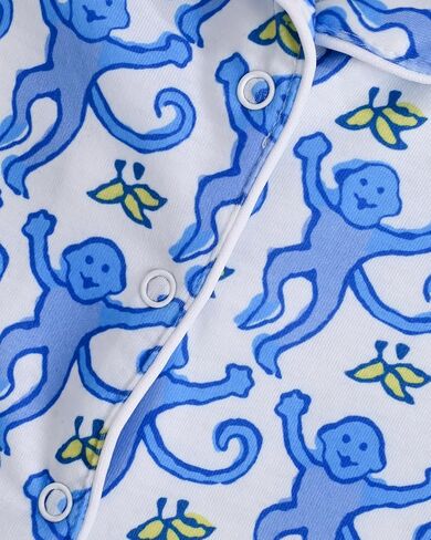 Infant Short Sleeve One-Piece Romper Snap-Up Cute Monkey Print Jumpsuit for Baby Girls & Boys 3-24 Months in Saudi Arabia