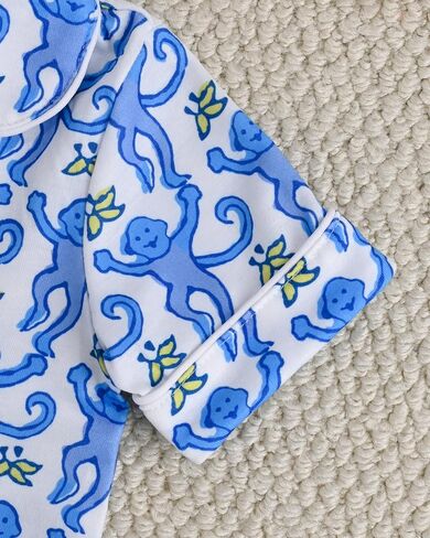 Infant Short Sleeve One-Piece Romper Snap-Up Cute Monkey Print Jumpsuit for Baby Girls & Boys 3-24 Months in Saudi Arabia