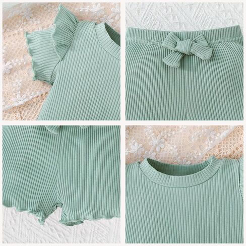 Toddler Girl Clothes Flutter Sleeve Baby Girls Summer Outfits T-Shirts - Cotton Ruffle Top & Shorts Set 6M - 3T in Kuwait
