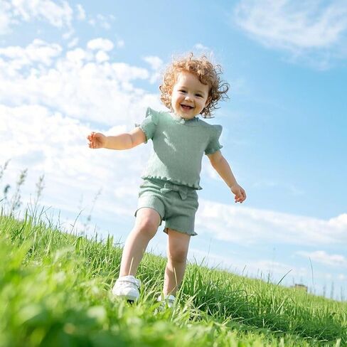 Toddler Girl Clothes Flutter Sleeve Baby Girls Summer Outfits T-Shirts - Cotton Ruffle Top & Shorts Set 6M - 3T in Kuwait