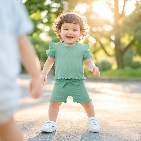 Toddler Girl Clothes Flutter Sleeve Baby Girls Summer Outfits T-Shirts - Cotton Ruffle Top & Shorts Set 6M - 3T in Kuwait