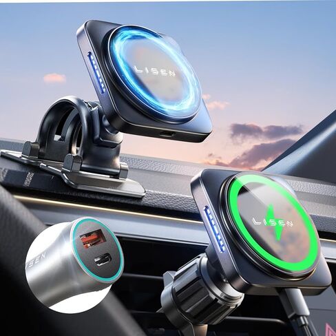 LISEN for 15W MagSafe Car Mount Charger,iPhone Magnetic Wireless Car Charger,MagSafe Charging Mount Wireless for iPhone 16 Pro Max Accessories Fits iPhone 16 15 14 13 12 ＆ MagSafe Case in Saudi Arabia