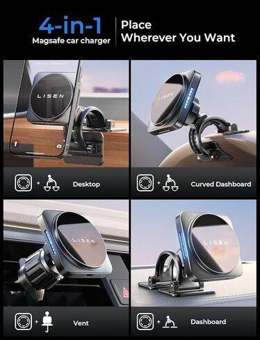 LISEN for 15W MagSafe Car Mount Charger,iPhone Magnetic Wireless Car Charger,MagSafe Charging Mount Wireless for iPhone 16 Pro Max Accessories Fits iPhone 16 15 14 13 12 ＆ MagSafe Case in Saudi Arabia