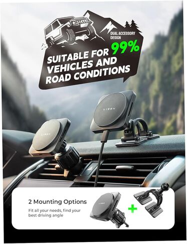 LISEN for 15W MagSafe Car Mount Charger,iPhone Magnetic Wireless Car Charger,MagSafe Charging Mount Wireless for iPhone 16 Pro Max Accessories Fits iPhone 16 15 14 13 12 ＆ MagSafe Case in Saudi Arabia