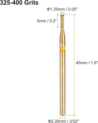 Harfington 10pcs 325-400 فليت ماس ​​طحن بت 1.35 ملم رأس أسطوانة 2.35 ملم شانك 5 ملم الطول من التيتانيوم الحجر الحفر الأداة الدورانية للأظافر تلميع الأظافر تلميع in Kuwait
