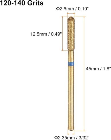 HARFINGTON 6pcs 120-140 Grits Diamond Grinding Bit 2.6mm Cylindrical Ball Head 2.35mm Shank 12.5mm Length Titanium Plated Stone Sanding Drill Bits Rotary Tool for Nails Grinding Polishing in Kuwait