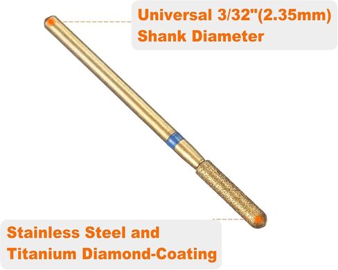 HARFINGTON 6pcs 120-140 Grits Diamond Grinding Bit 2.6mm Cylindrical Ball Head 2.35mm Shank 12.5mm Length Titanium Plated Stone Sanding Drill Bits Rotary Tool for Nails Grinding Polishing in Kuwait